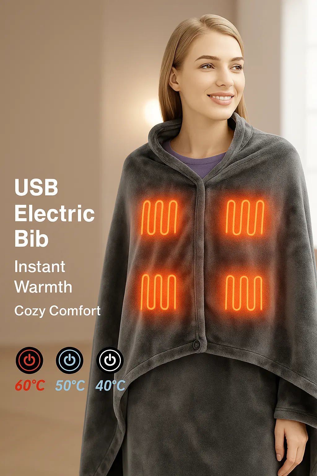 WarmTech™ Heated Flannel Blanket – USB Powered Plush Shawl for Winter Comfort & Full-Body Warmth