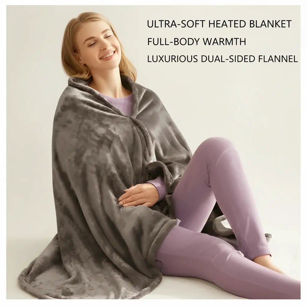 WarmTech™ Heated Flannel Blanket – USB Powered Plush Shawl for Winter Comfort & Full-Body Warmth