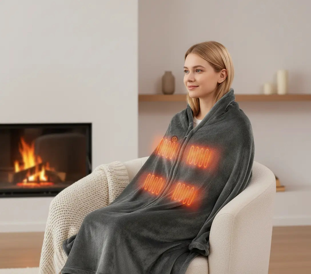 WarmTech™ Heated Flannel Blanket – USB Powered Plush Shawl for Winter Comfort & Full-Body Warmth