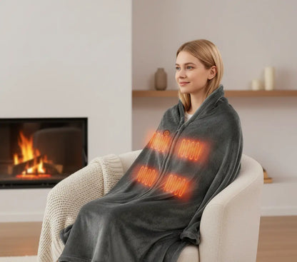 WarmTech™ Heated Flannel Blanket – USB Powered Plush Shawl for Winter Comfort & Full-Body Warmth